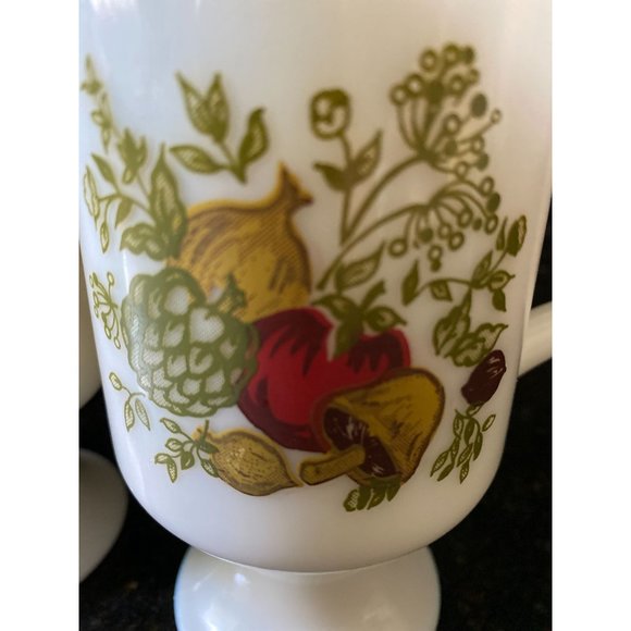 White Milk Glass Pedestal Mugs with Vegetable Design 5 1/2" - Picture 4 of 8